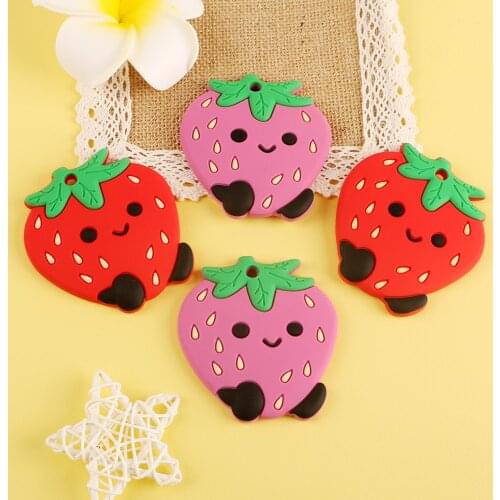 Sunrony 1pc Cartoon Fruit Strawberry Teether Rodent BPA Food Free Silicone Teething Nursing Pacifier Clip Silicone Teether