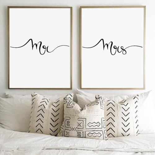 Mr and Mrs Print Wall Art Canvas Painting , Gifts for Newlyweds Bedroom Romantic Wall Decor Couples Print
