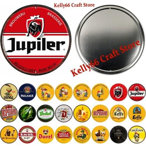 [ Kelly66 ] Chouffe Jupiler Leffe Dutch Belgian Beer Metal Vintage Irregular Wall Tin Art Decor Round Painting Sign DR-8 30CM