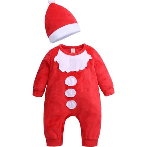 Red Christmas Newborn Clothes Suit Fleece Baby Rompers Caps 2pcs Suits Boy Jumpsuits Santa Costumes Girl Outfits Fleece Overalls