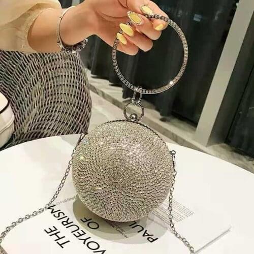 Circular Women Clutch Rhinestones Two Side Evening Bags Party Wedding Chain Shoulder Handbags Rhinestones Ball Purse Wallets