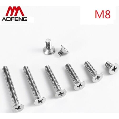 8m Cross Recessed Countersunk Head Screws 304 Stainless Steel M8X10 12 14 16 18 20 25 30 35 40 50 60 70 80 90 100mm Philips Head