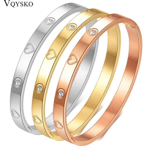 Luxury Jewelry Heart Femme Bangles With Crystals Fashion Brand Pulseira Stainless Steel Bracelet & Bangle For Women