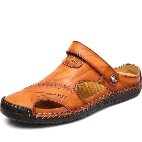 2021 Summer Sandals Men Leather Classic Roman Sandals Slipper Outdoor Sneaker Beach Rubber Flip Flops Men Water Trekking Sandals