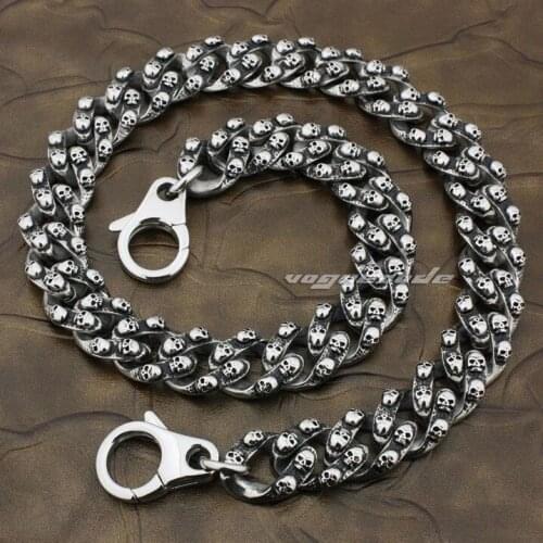 Heavy Punk Fashion Waist Pendant Solid 316L Stainless Steel Cool Mens Biker Domineering Skulls Wallet Chain 5Q012WC 14"~36"