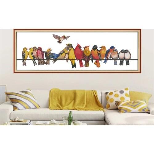 The birds gathered Printed Canvas Cross Stitch Kit Home Decoration 11CT Fabric 14CT DMC Embroidery Needlework Cross-stitch set
