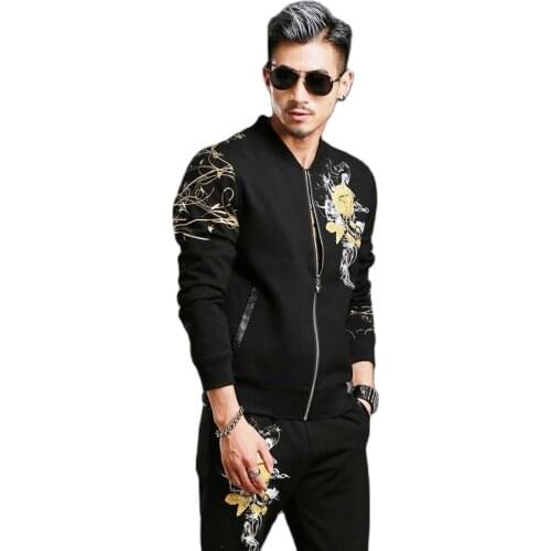Autumn Winter New Arrival Mens Jacket Korean Fashion Rose Gold Foil Printing Sweatshirt Zip Hoodies Oversized 4XL