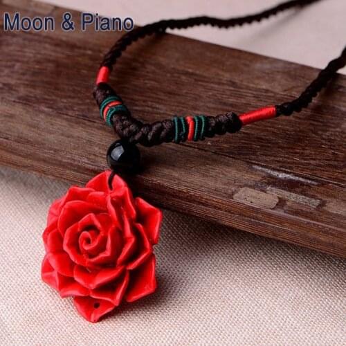 Retro Statement Rose Pendant Necklace Red Color Women Jewelry Accessories Clavicle Chain Necklace for Female Anniversary Gift