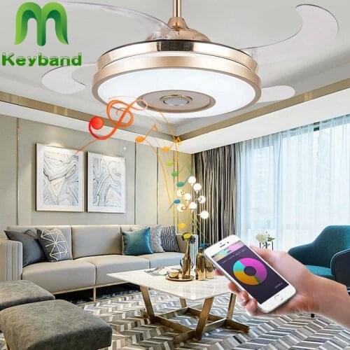 Bedroom Ceiling Fan with Light Bluetooth 42 Inch Silent Copper Motor ABS Blade 3 Colors Changes and Remote Control