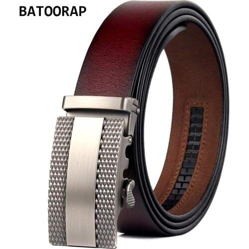 BATOORAP Luxury Mens Belt Genuine Leather Wine Red Vintage Waist Strap High Quality Cowhide Designer Belts Ratchet BA-FGZ031