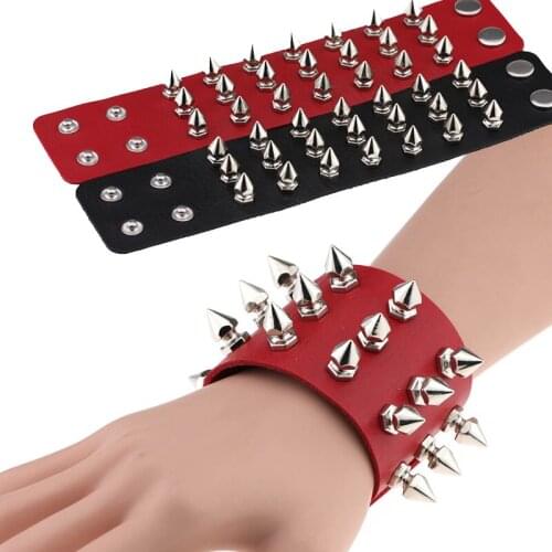 Punk Spikes Rivet Stud Wide Cuff Leather Bracelets Bangles Gothic Rock Unisex Bangle Harness Bracelets Charm Bileklik Pulseiras