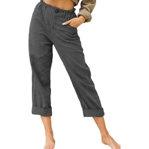 Vintage Women Pants High Waist Pockets Cotton Linen Long Straight Pants Loose Trousers Sweatpants plus size 2021 ropa mujer