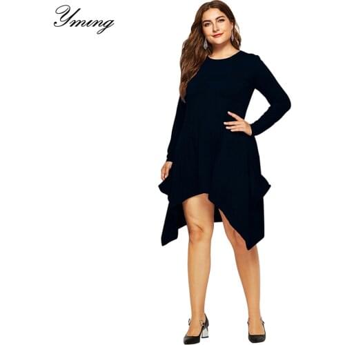 YMING Plus Size Women Dress Sexy Long Sleeve Black Casual Dresses Party Elegent Female Beach Sundress Vestidos Large Size Dress