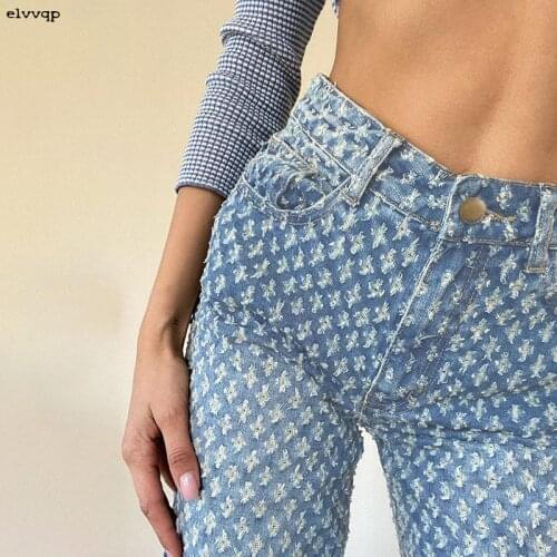 Women Jeans Streetwear Baggy Boyfriend Jeans Women Summer 2021 New High Waist Hollow Out Wide Leg Denim Pants Blue Trousers
