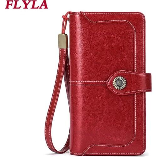 Womens Leather Wallet Long 2021 New Rfid Protection Retro Leather Wallet Oil Wax Large-capacity Clutch