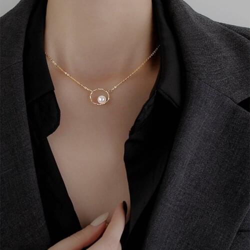 New Beads Womens Neck Chain Kpop Pearl Choker Necklace Gold Color Goth Chocker Jewelry On The Neck Pendant 2021 Collar For Girl