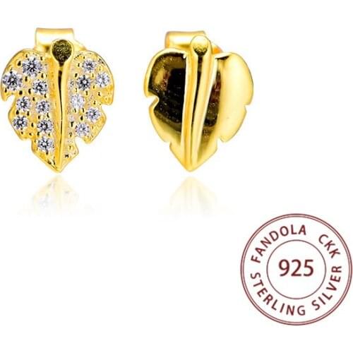 100% 925 Sterling Silver Earring Shine Shining & Sparkling Leaf Stud Earrings for Women Original Fashion Jewelry Pendientes