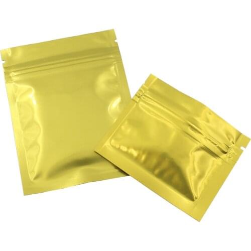 100pcs Glossy Gold Aluminum Foil Bag Self Seal Zip lock Packing Bag, Retail Herb Powder Food Resealable Packaging Pouch Bags