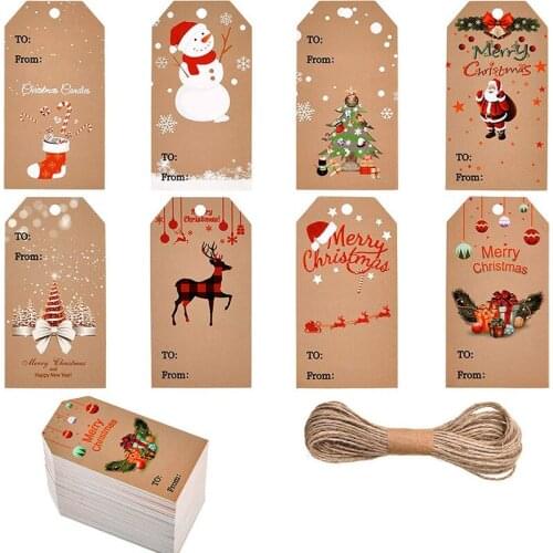 100pcs Christmas Kraft Tags with Rope Year Merry Christmas Holiday Tags for DIY Xmas Gift Wrapping Christmas Tree Decor Crafts