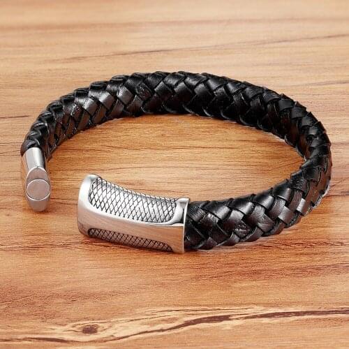 TYO 2020 Fashion Style Width Genuine Leather Bracelet For Male Geometric Neo-Gothic Jewelry Grid Texture Design For Hand Jewelry