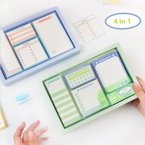 4 In 1 Cute Sticky Notes Self-Stick Daily Planner Check List Gift Set 320 Sheets Post-It Tabs Notepads Collection Assorted Color