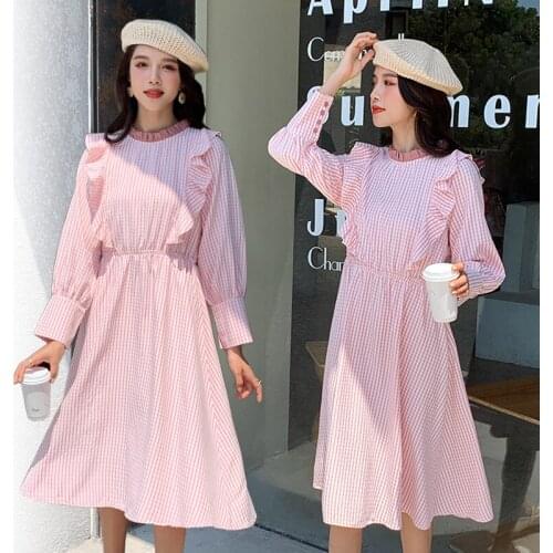 8306# Maternity Clothes Spring Autumn Cotton Long Sleeve Loose Striped Dress for Pregnant Women Mom Dress