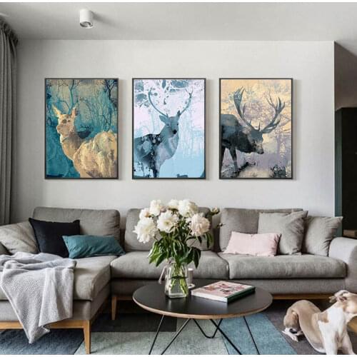 Watercolor Canvas Art Sika Deer Abstract Painting Nordic Animal Wall Print Poster Home Decor Picture Living Room No Frame Poster