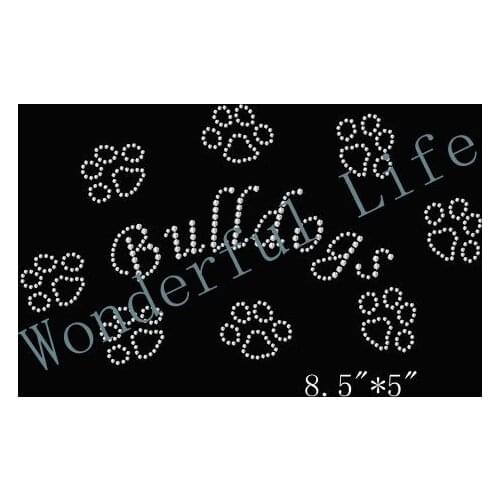 Free Shipping bulldogs paw print in Rhinestone Iron on Transfer white clear crystal