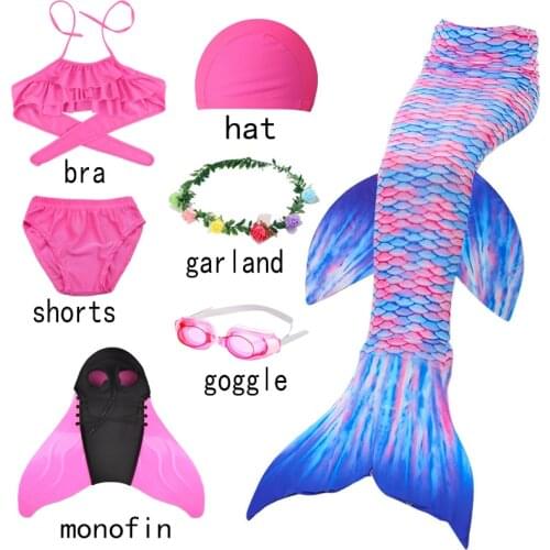 Pink Girl Mermaid Tails With Garland Goggles Angel Children Cosplay Baby Little Sandy Beach Dress Birthday Party 3-12Y