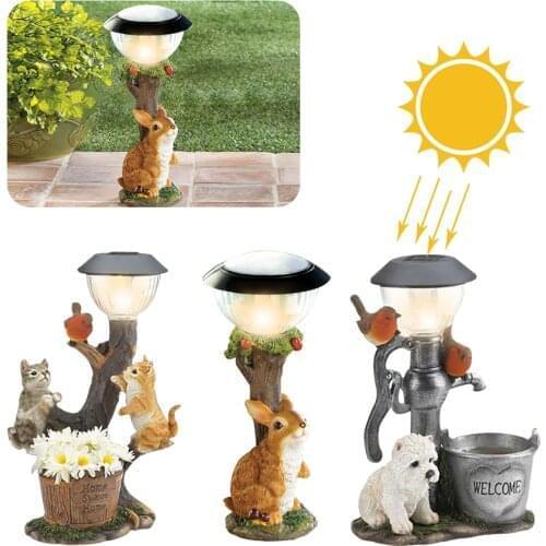 Home Decor Solar Animal Resin Statue Lawn Path Courtyard Solar Lamp Garden Decoration Outdoor Light