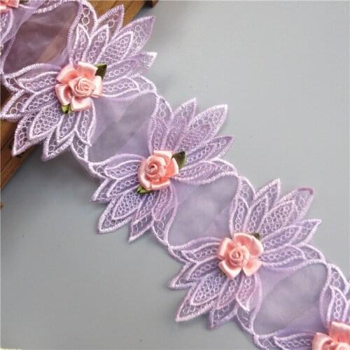 1yard Purple Net Voile Flower Lace Trim Embroidered Lace Ribbon Fabric Sewing Supplies Craft For Costume Dress Hat Decoration