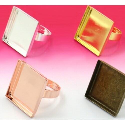 100PCS Ring Blank Base Inner 25*25mm Square High Side Jewelry Findings for Glass Cabochons/Domes Silver/Antique Bronze Plated