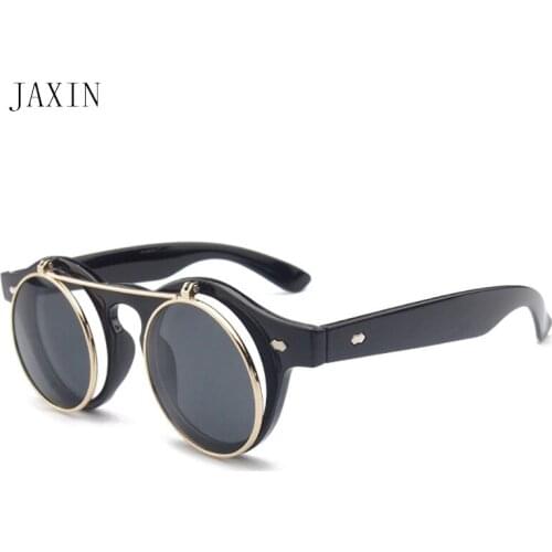 JAXIN Round retro Double-layer Sunglasses Women Fashion Steampunk Black Sun Glasses Ms brand design trend wild eyewear Glasses