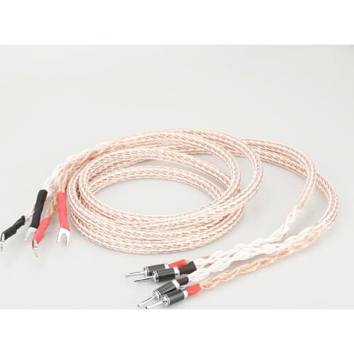 1pair HI-End 12TC Speaker Cable OCC Copper Audiophile speaker cable HIFI Banana to spade loudspeaker cable