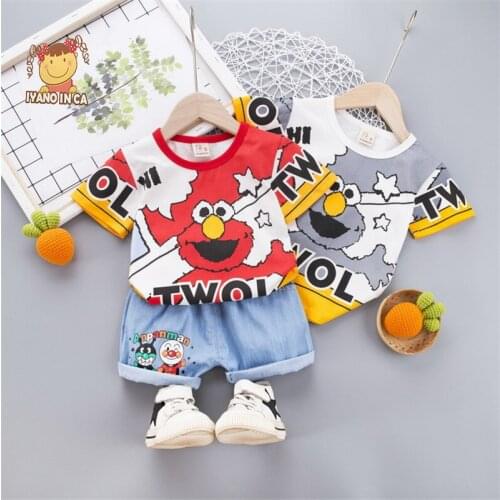 Cartoon T-Shirt Sets Summer Pants Children Boys Cute Shorts Casual Suit for Kids Infant Denim Outfit Baby Boy Clothes Suit