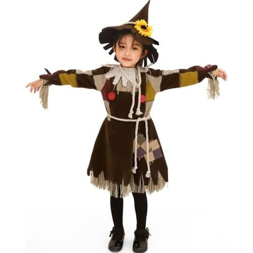 Halloween Party Cosplay Costume 2021 Girls Scarecrow Witch Cartoon Tassel Patchwork Suits Dress Stage Performance Clothing