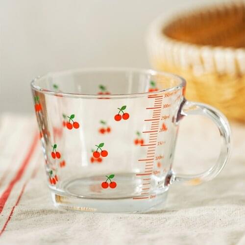 400ml Cherry Mug With Scale Transparent Glass Breakfast Milk Coffee Cup Large Capacity Party Beer Mug