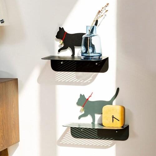 Cute Cat Metal Shelves for Wall Creative Hanging Decoration Racks Home Kitchen Cabinet Organizer Floating Shelf Storage Holders