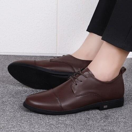 Fashion Full Grain Leather Men Wedding Party Shoes Casual Oxfords Shoes Lace Up Formal Shoes Pointed Toe Dress Shoes