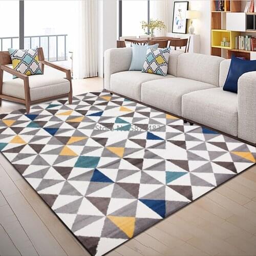 Fashionable Nordic style geometric simplicity yellow green blue grey triangle bedroom living room crystal velvet Mat Carpet