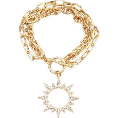 ORNAPEADIA Fashion Multi-Layer Chain Sun Pendant Bracelet for Women Ladies Multi-Layer OT Buckle Hip Hop Trendy Bracelet