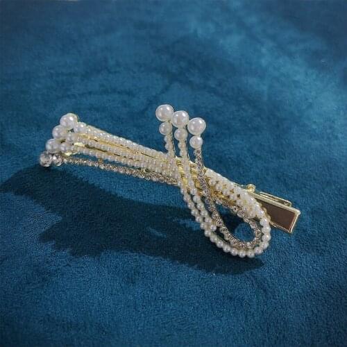 Mokopela Fashion Rhinestone Hairpins with Pearls Jewelry Ladies Gold Metal Hair Pin Clips for Women Birthday Gift Party Daily