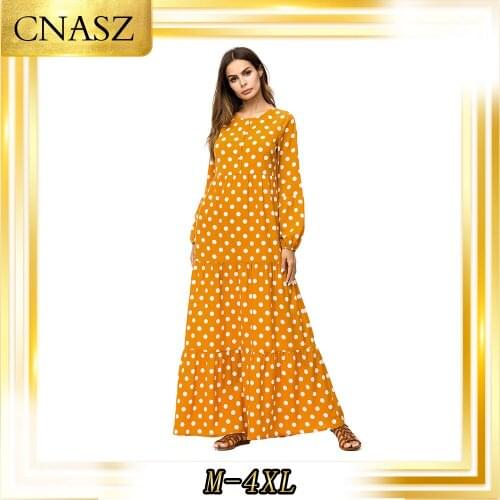 Muslim Dresses Large Size Womens 2019 Moroccan Kaftan Autumn New Wave Point Loose Large Print Abaya Femme Long Dress