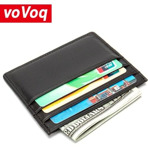 Men Women Durable Slim Simple Travel Top Layer Leather Genuine Leather Bank Business ID Card Wallet Holder Case with Coin Purse