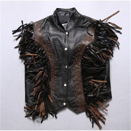 Mens Sheepskin Slim Short Summer Vest, Motorcycle Style Genuine Jacket, Natural Thin Sheepskin Black Slim Jacket Coat