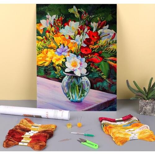 Landscape Flowers Printed 11CT Cross Stitch Kit DIY Embroidery DMC Threads Handmade Craft Sewing Handicraft Different Sales