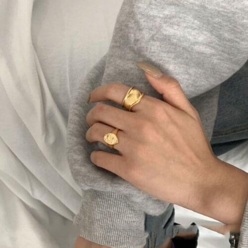 Gothic Franch Fashion Gold Ring Punk Vintage Wide Circle Wave Rings Set for Women Wedding Party Jewelry