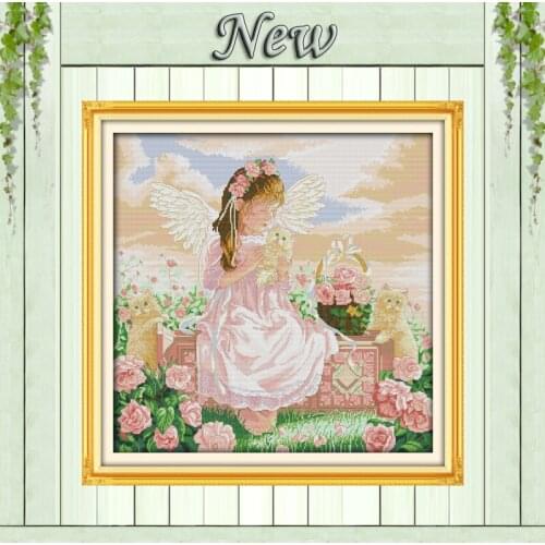 Angel and cat Girl Wall Decor DIY Paintings Counted Printed on canvas DMC 14CT 11CT Cross Stitch Needlework Kits Embroidery Sets