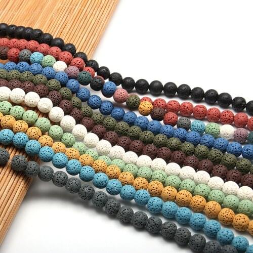 Natural Stone Multicolor Lava Volcanic Stone Beaded Round shape Loose Bead For jewelry making DIY necklace bracelet accessories