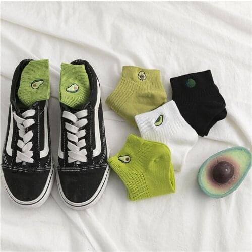 Fruit Short Women Solid Avocado Embroidery Socks Casual Joker Socks For Ladies Concise College Style Breathable Sox Trendy
